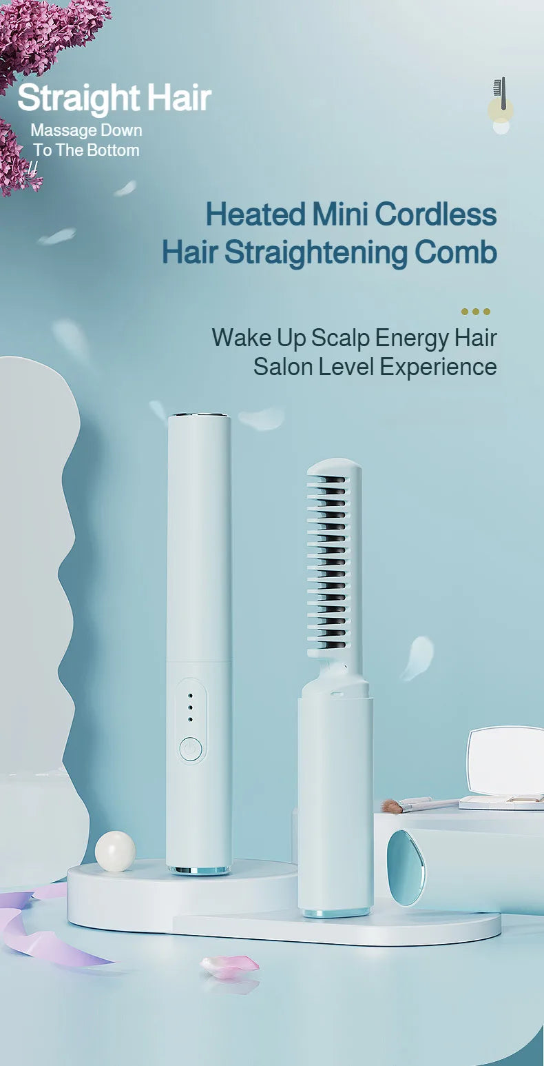 USB Wireless Hair Straightener with Curling and Straightening 2-in-1 Travel Portable Rechargeable Curling Iron  for Less Frizz,