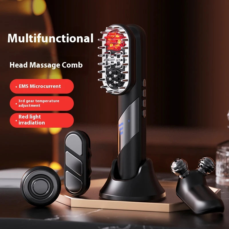 Four-in-one electric massage beauty hair care comb, EMS scalp massage brush, heated vibration red light hair massager, facial ro