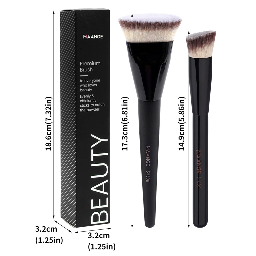 MAANGE 2PCS Flawless Makeup Brush Flat/Angle Foundation Contour Brush Under Eyes Makeup Brush for Liquid Cream Beauty Tools
