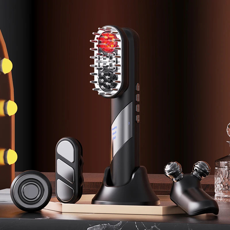 Four-in-one electric massage beauty hair care comb, EMS scalp massage brush, heated vibration red light hair massager, facial ro