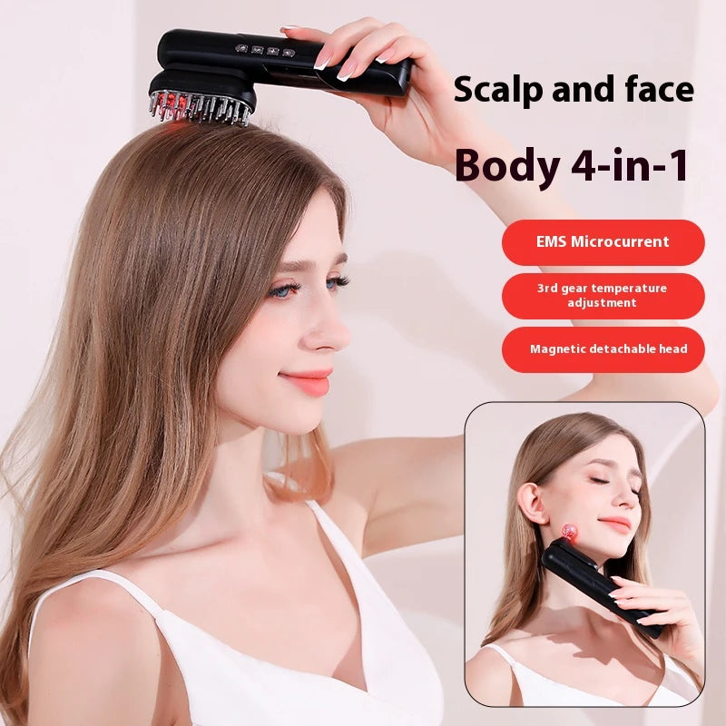 Four-in-one electric massage beauty hair care comb, EMS scalp massage brush, heated vibration red light hair massager, facial ro