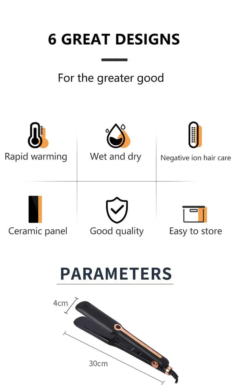 Professional Hair Straightener Curling Iron Ceramic Flat Iron Negative Ion Wide Plate Temperature Adjustable Hair Straightener