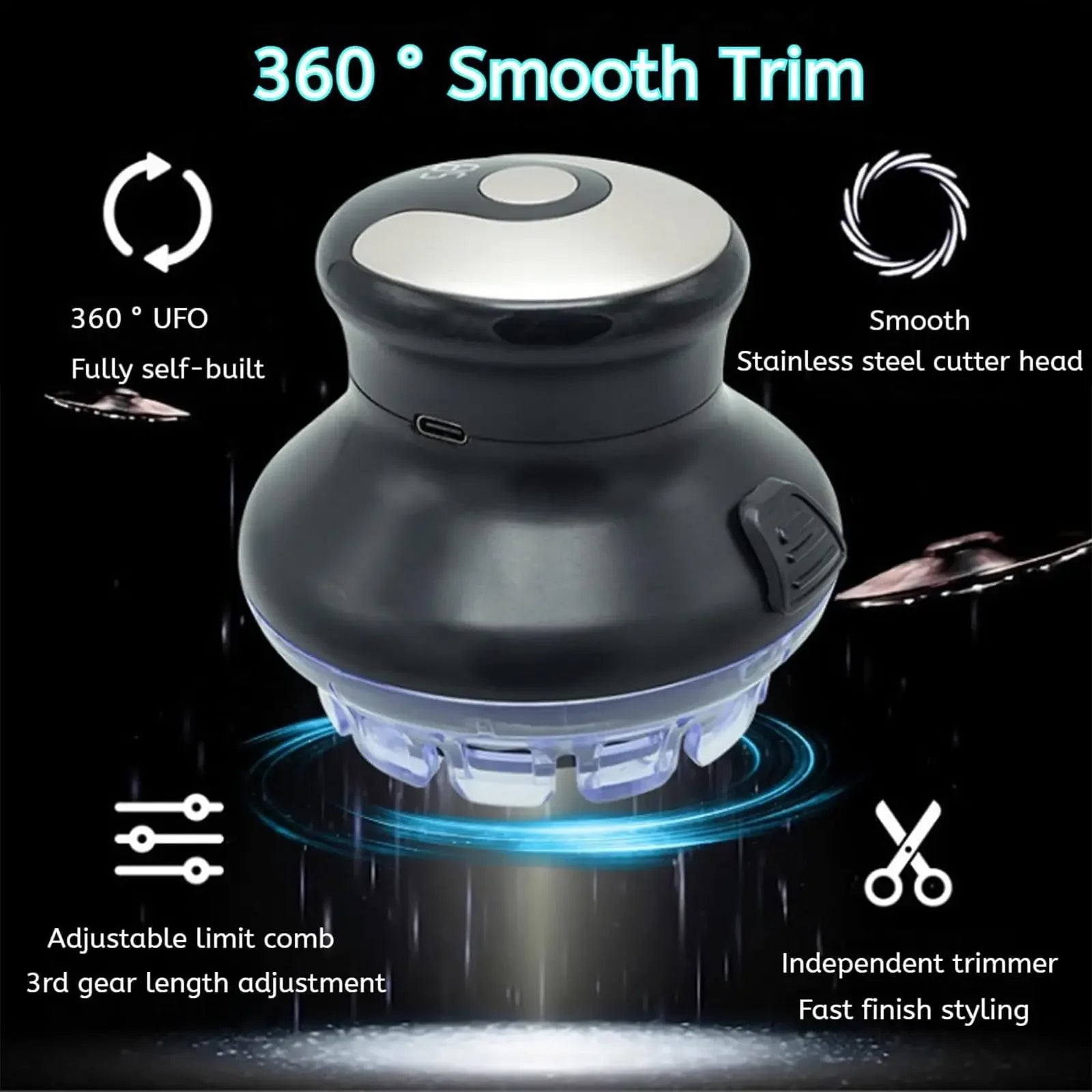 2025 New Round Quick Haircut Wireless Round Hair Clipper with LED Display and Length Adjustable 3-12mm Self Haircutting Kit