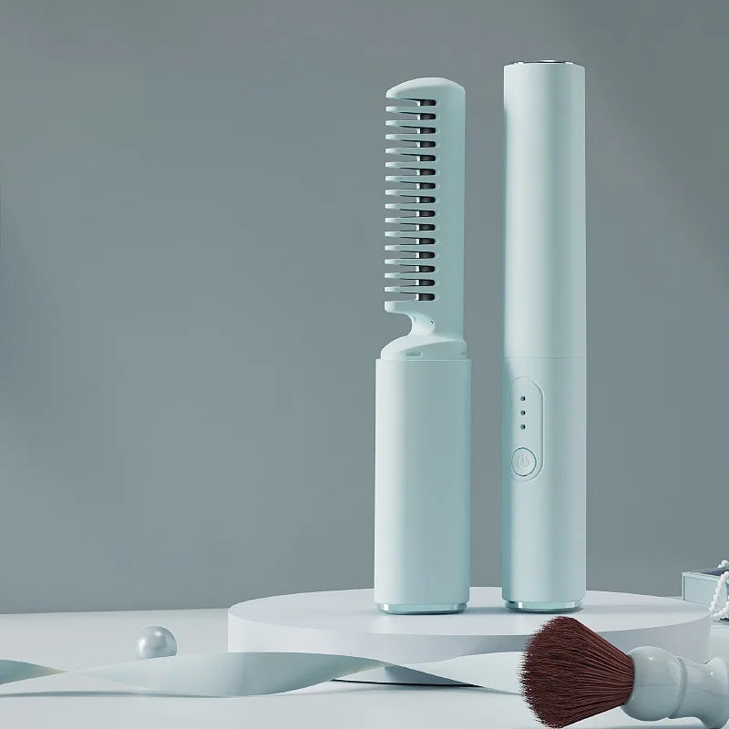 USB Wireless Hair Straightener with Curling and Straightening 2-in-1 Travel Portable Rechargeable Curling Iron  for Less Frizz,