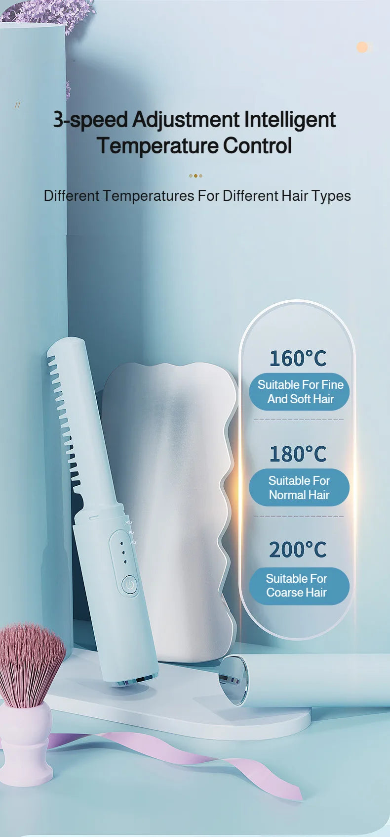 USB Wireless Hair Straightener with Curling and Straightening 2-in-1 Travel Portable Rechargeable Curling Iron  for Less Frizz,