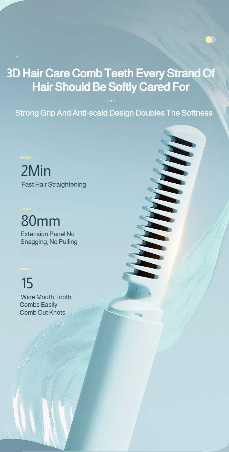 USB Wireless Hair Straightener with Curling and Straightening 2-in-1 Travel Portable Rechargeable Curling Iron  for Less Frizz,