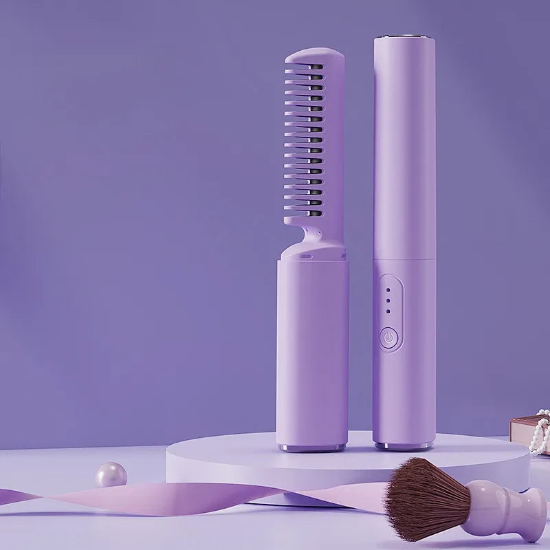 USB Wireless Hair Straightener with Curling and Straightening 2-in-1 Travel Portable Rechargeable Curling Iron  for Less Frizz,