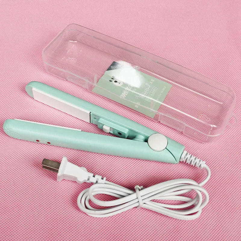 Electric Ceramic Mini Hair Straightener Unisex Portable Flat Iron Wet/Dry Straightening Curling Irons Black FastHeat Hair Curler