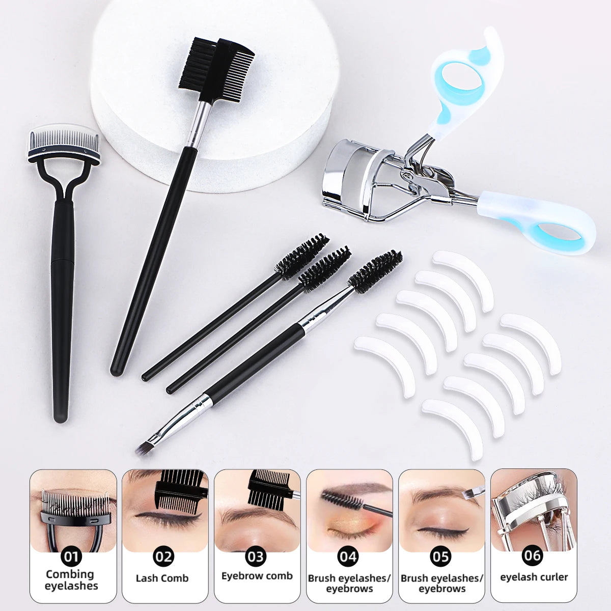 16 sets of eyelash curlers, including two-color eyelash curlers, eyebrow brushes, eyelash brushes, etc., daily beauty tools.
