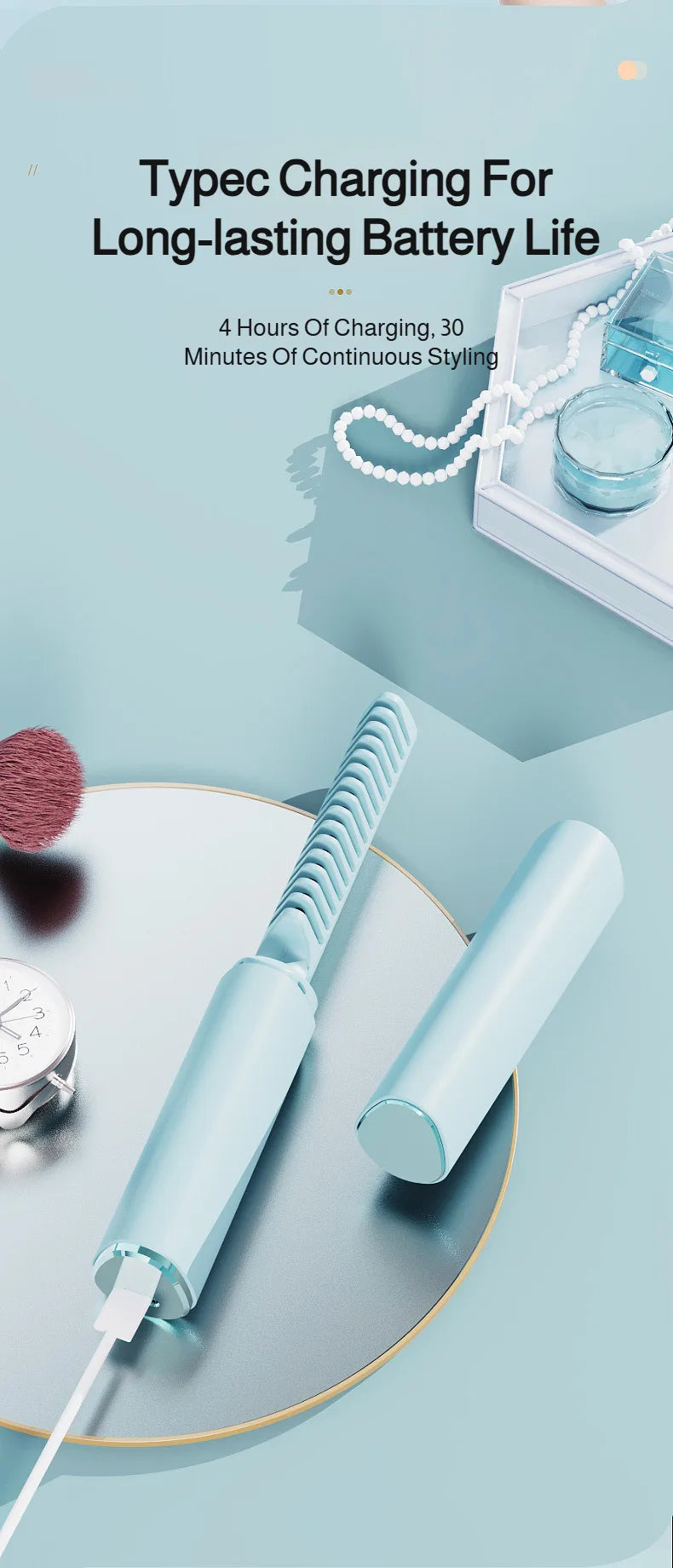 USB Wireless Hair Straightener with Curling and Straightening 2-in-1 Travel Portable Rechargeable Curling Iron  for Less Frizz,