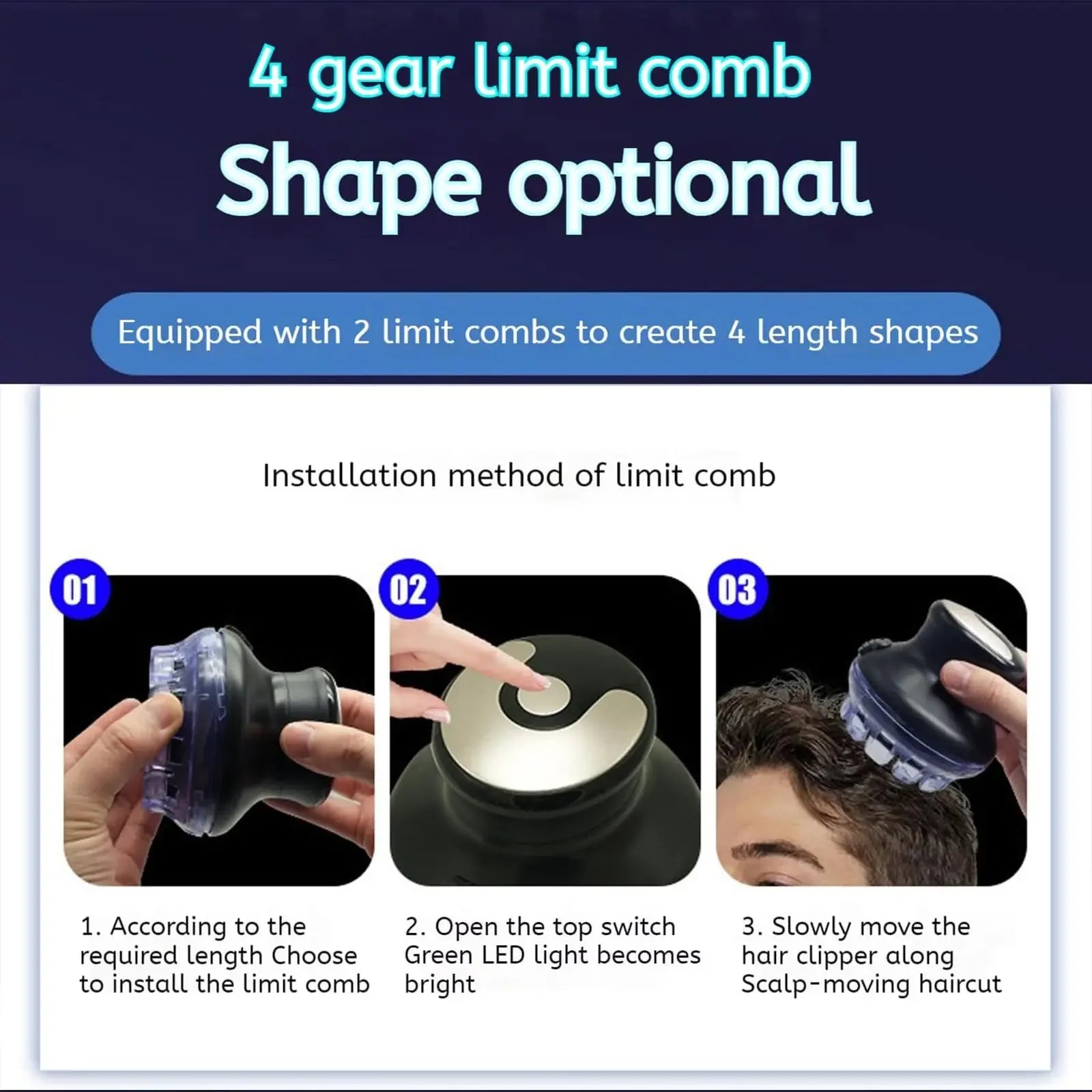 2025 New Round Quick Haircut Wireless Round Hair Clipper with LED Display and Length Adjustable 3-12mm Self Haircutting Kit