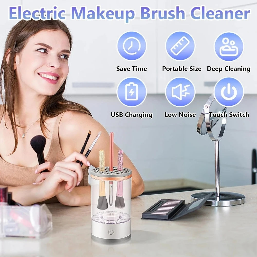 USB Plug Portable Electric Makeup Brush Cleaner with Rubber Makeup Machine For Deep Cleaning One Click Operation Suitable