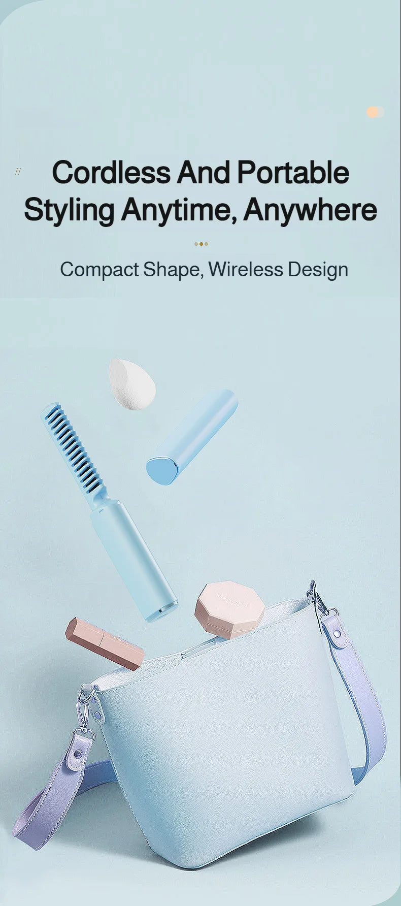 USB Wireless Hair Straightener with Curling and Straightening 2-in-1 Travel Portable Rechargeable Curling Iron  for Less Frizz,