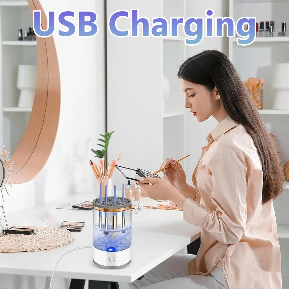 USB Plug Portable Electric Makeup Brush Cleaner with Rubber Makeup Machine For Deep Cleaning One Click Operation Suitable