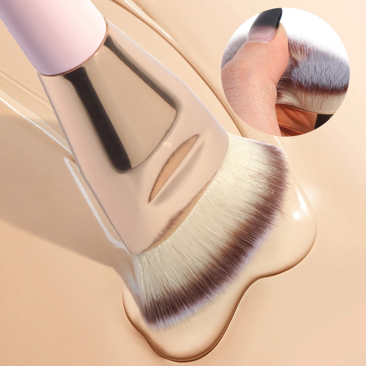 MAANGE 2PCS Flawless Makeup Brush Flat/Angle Foundation Contour Brush Under Eyes Makeup Brush for Liquid Cream Beauty Tools