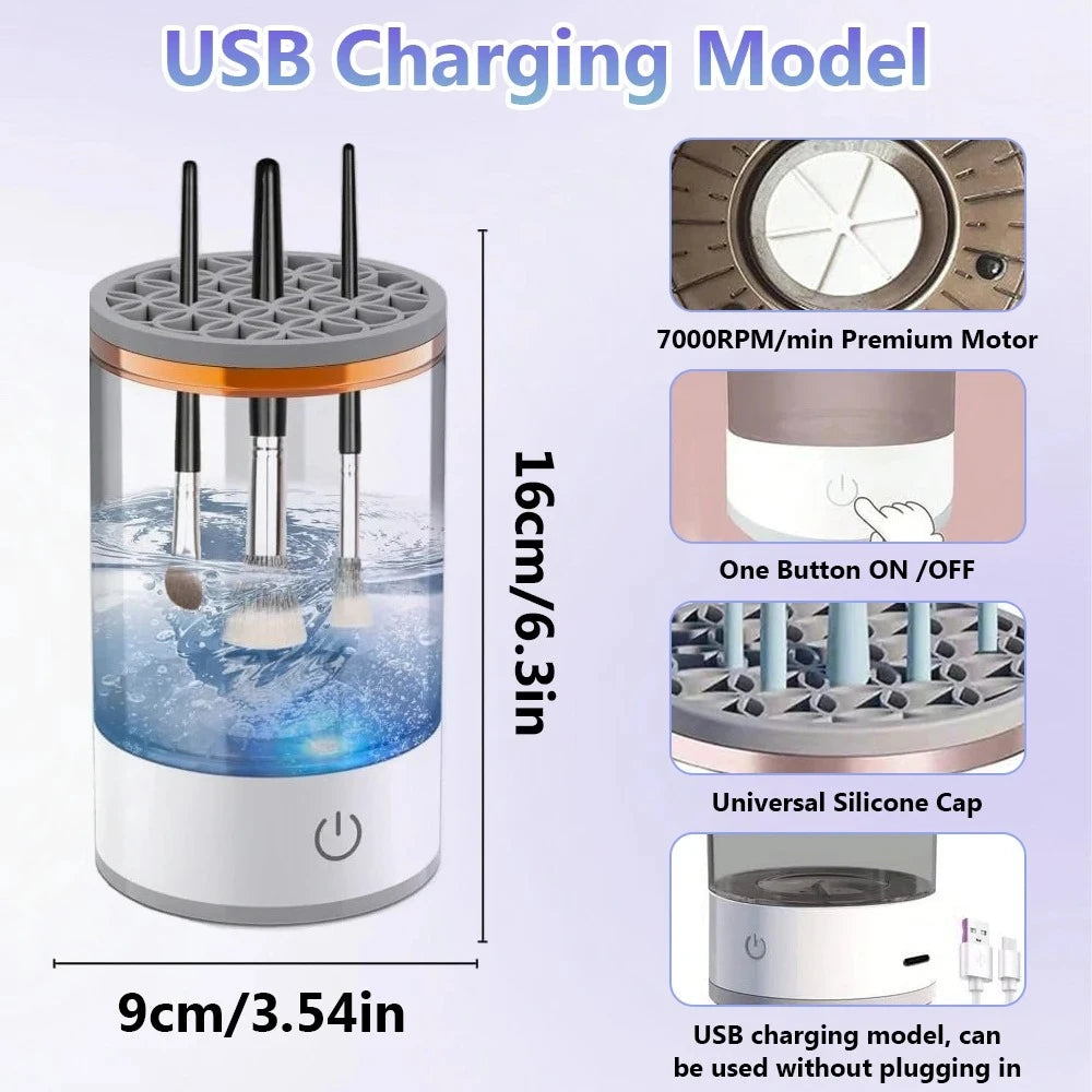 USB Plug Portable Electric Makeup Brush Cleaner with Rubber Makeup Machine For Deep Cleaning One Click Operation Suitable