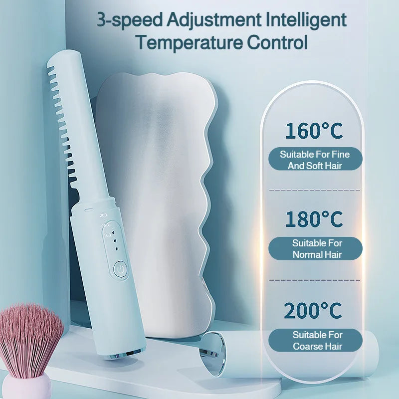 USB Wireless Hair Straightener with Curling and Straightening 2-in-1 Travel Portable Rechargeable Curling Iron  for Less Frizz,